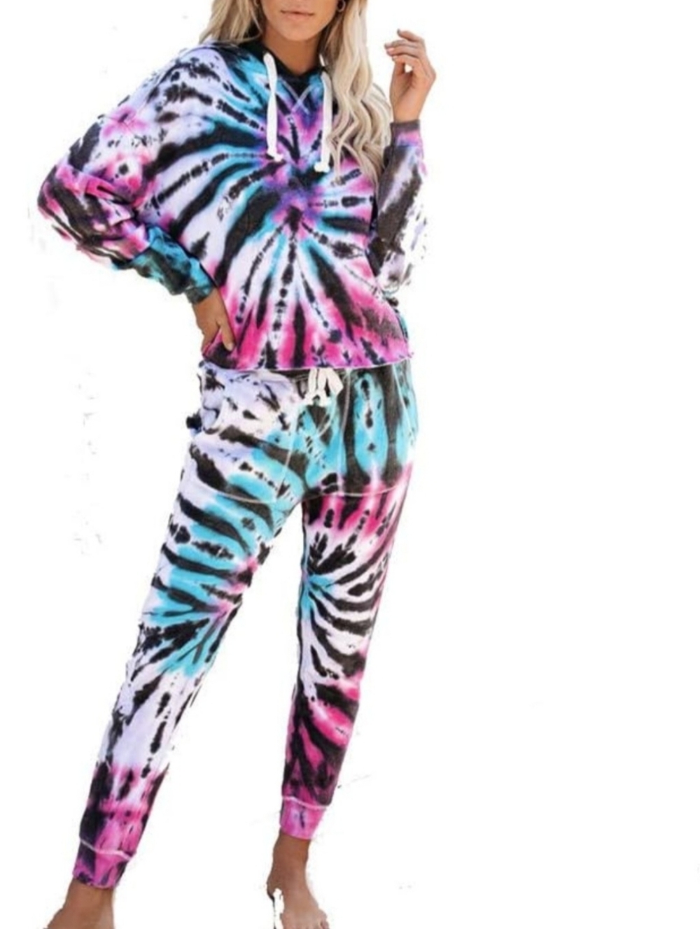 Vintage Havana Bright Swirl Tie-Dye Hoodie & Fleece Sweatpants Set SZ: L